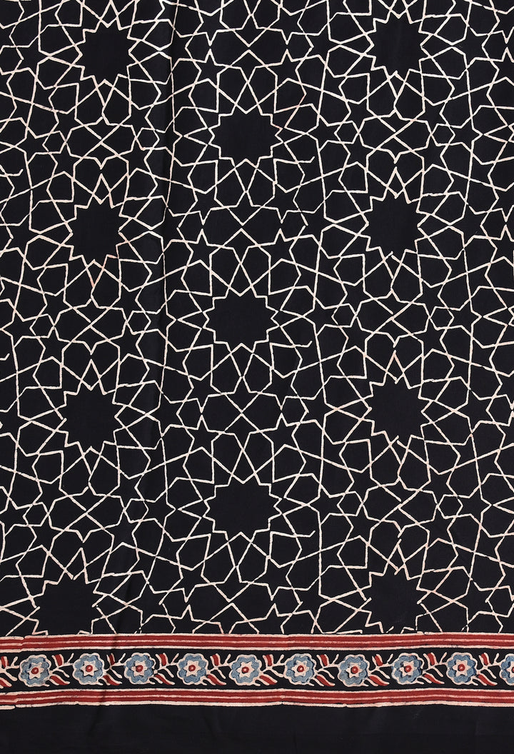 KIYANA : AJRAKH HANDBLOCK MODAL SILK SAREE WITH TISSUE PALLU