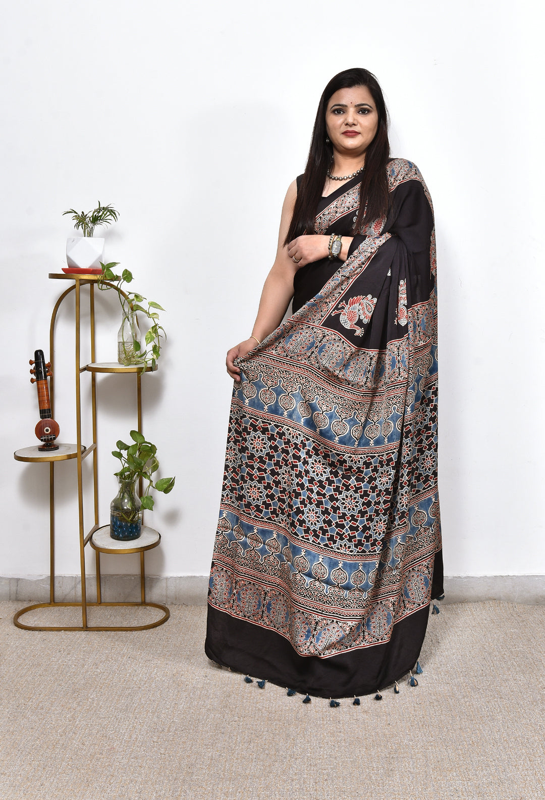 SOMYA : AJRAKH HANDBLOCK MODAL SILK SAREE