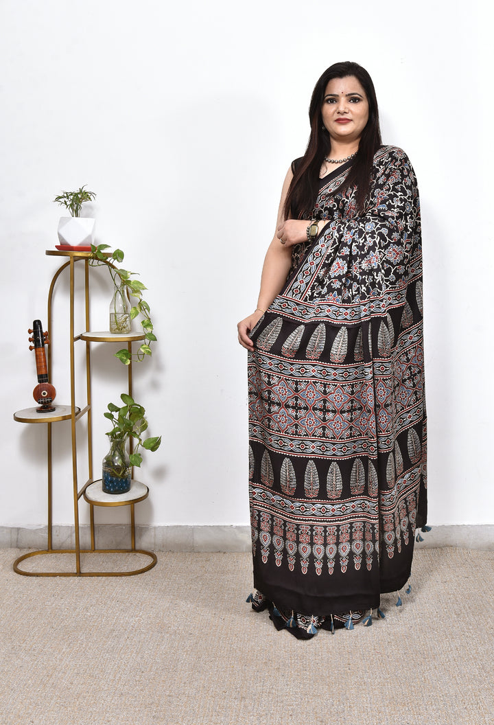 JENSIYA : AJRAKH HANDBLOCK MODAL SILK SAREE