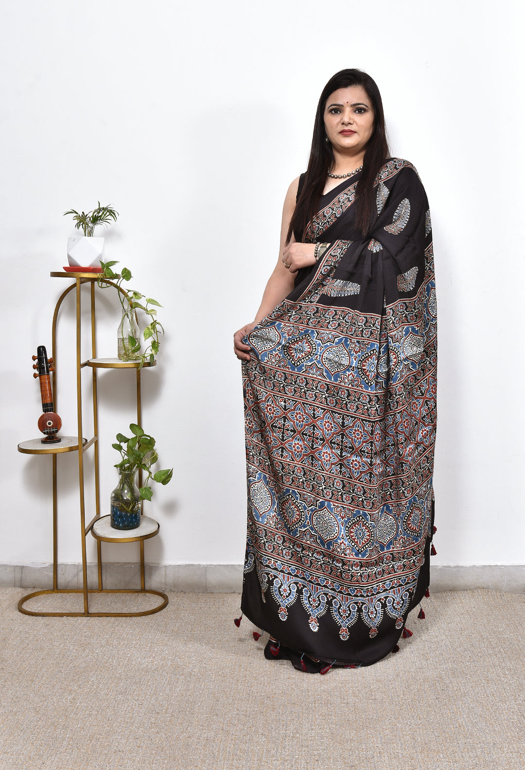 TULIKA : AJRAKH HANDBLOCK MODAL SILK SAREE