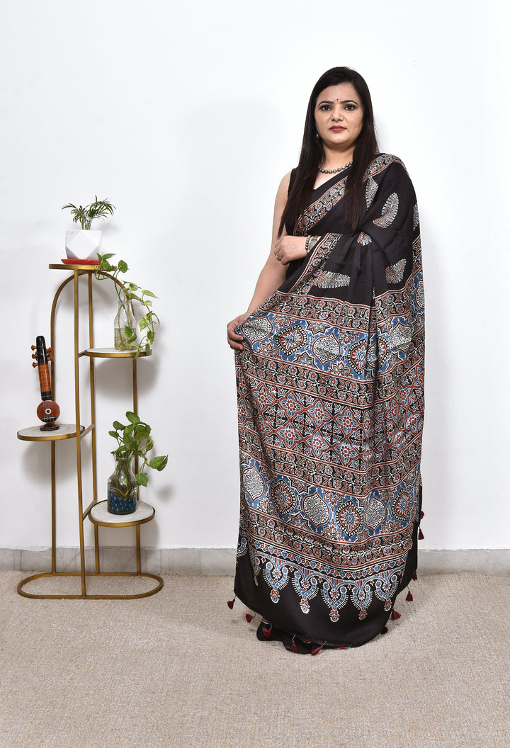 TULIKA : AJRAKH HANDBLOCK MODAL SILK SAREE