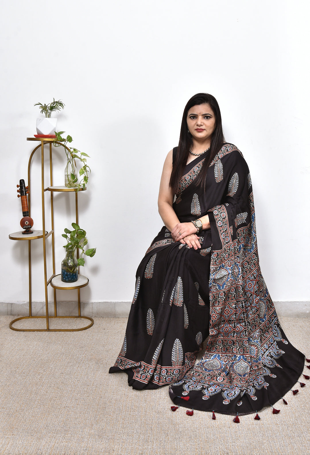 TULIKA : AJRAKH HANDBLOCK MODAL SILK SAREE