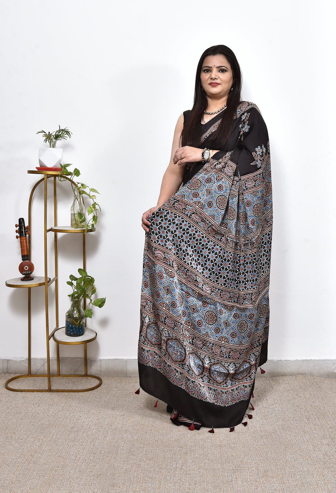 RAKHI : AJRAKH HANDBLOCK MODAL SILK SAREE