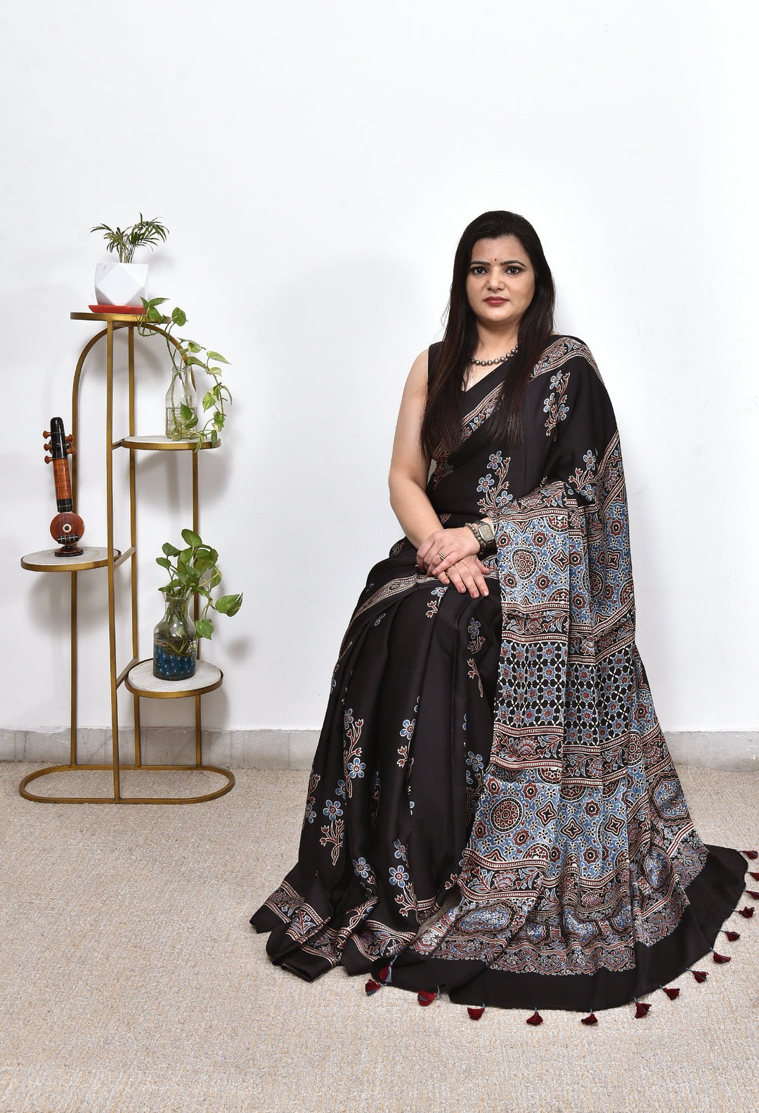 RAKHI : AJRAKH HANDBLOCK MODAL SILK SAREE