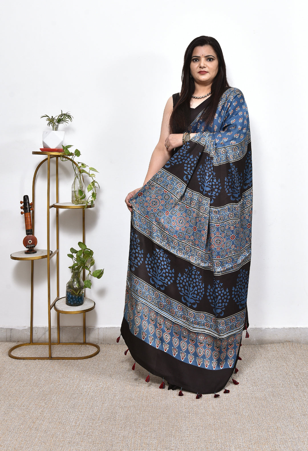 RIVABA : AJRAKH HANDBLOCK MODAL SILK SAREE
