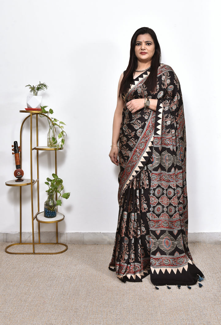 JULIE : AJRAKH HANDBLOCK MODAL SILK SAREE