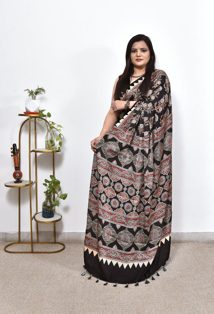 JULIE : AJRAKH HANDBLOCK MODAL SILK SAREE