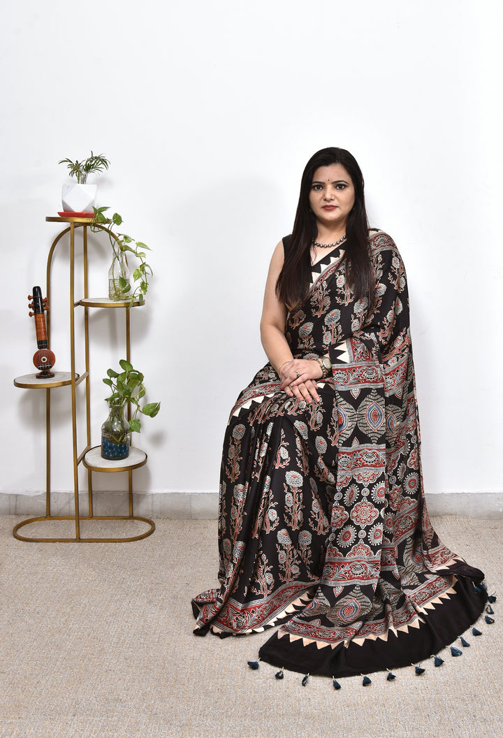JULIE : AJRAKH HANDBLOCK MODAL SILK SAREE