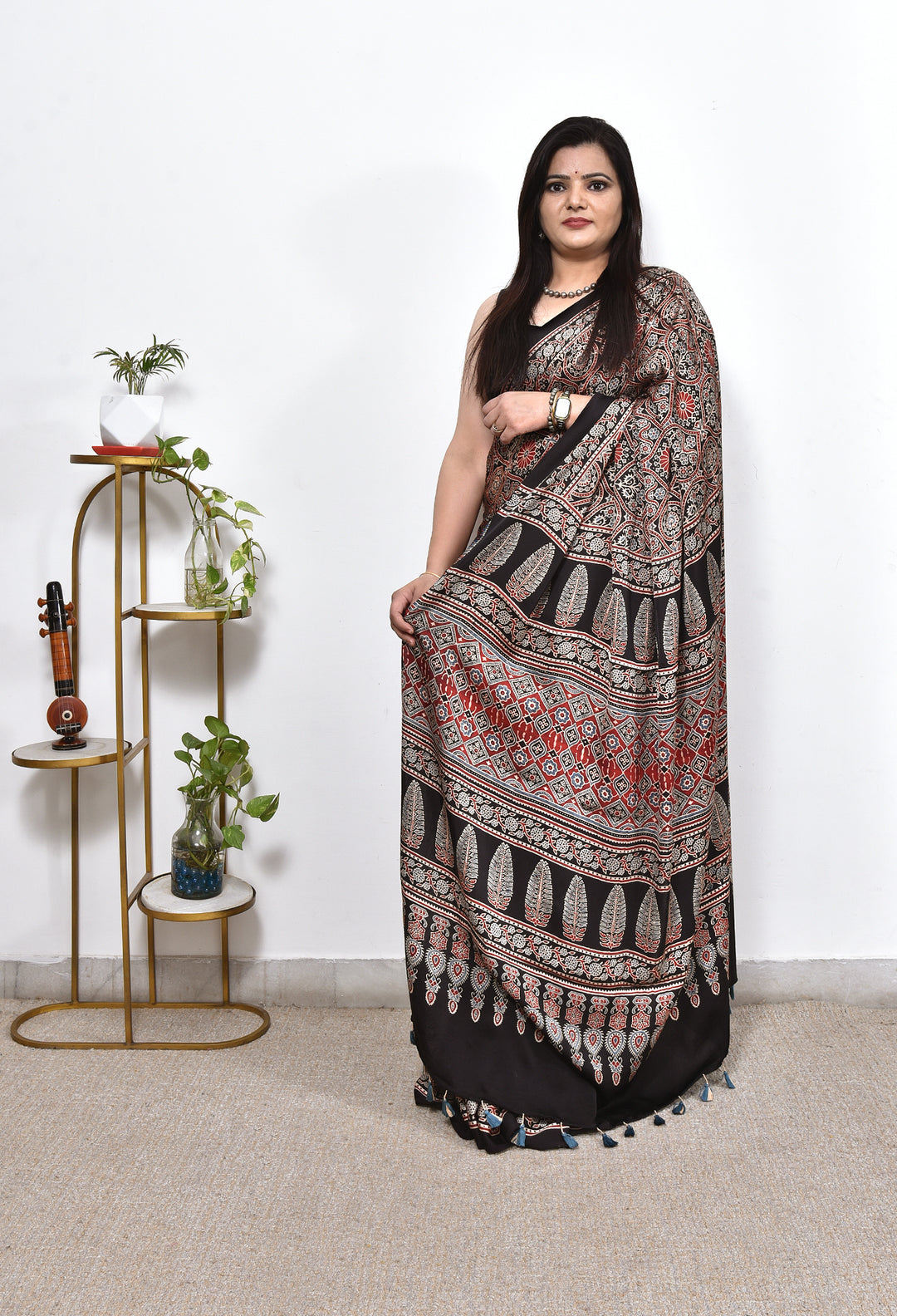 KARMYA : AJRAKH HANDBLOCK MODAL SILK SAREE