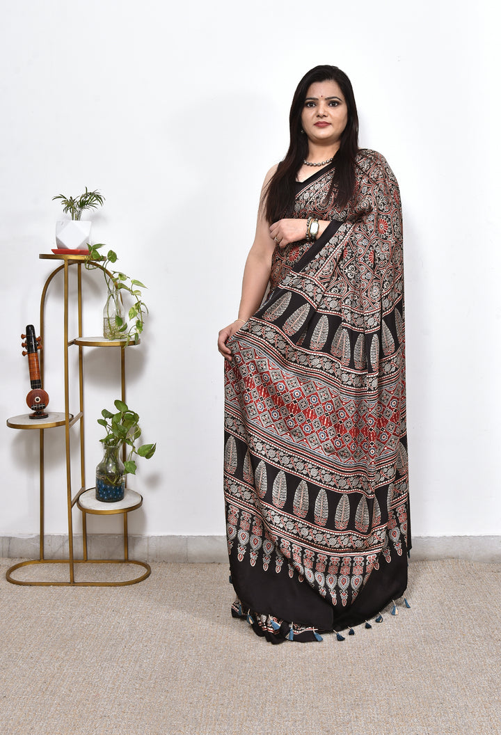 KARMYA : AJRAKH HANDBLOCK MODAL SILK SAREE