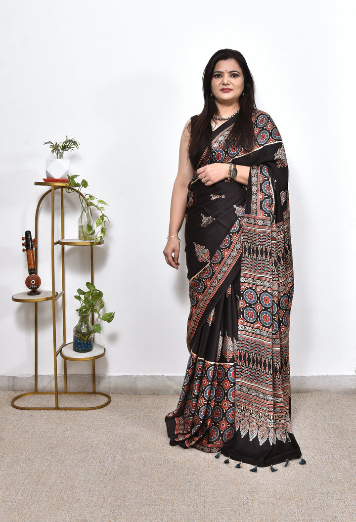 DEEPTHI  : AJRAKH HANDBLOCK MODAL SILK SAREE