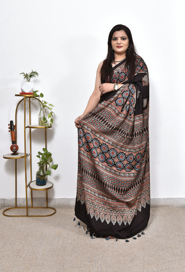 DEEPTHI  : AJRAKH HANDBLOCK MODAL SILK SAREE