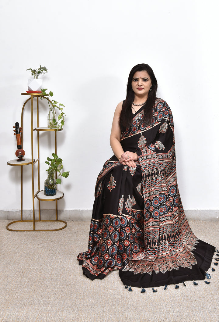 DEEPTHI  : AJRAKH HANDBLOCK MODAL SILK SAREE