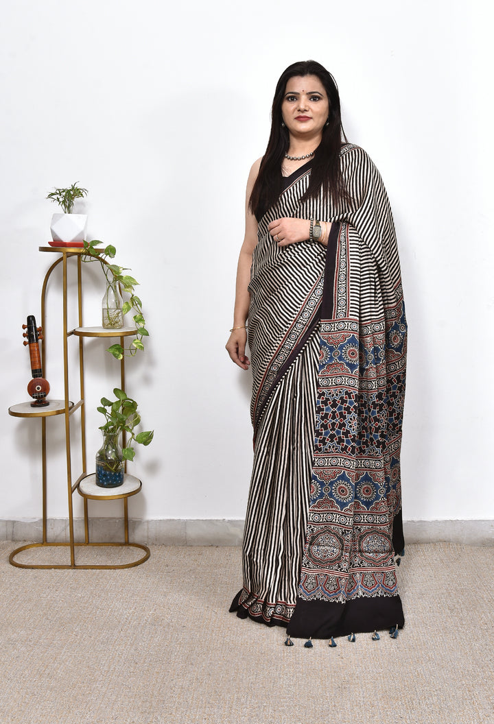 IMLI : AJRAKH HANDBLOCK MODAL SILK SAREE