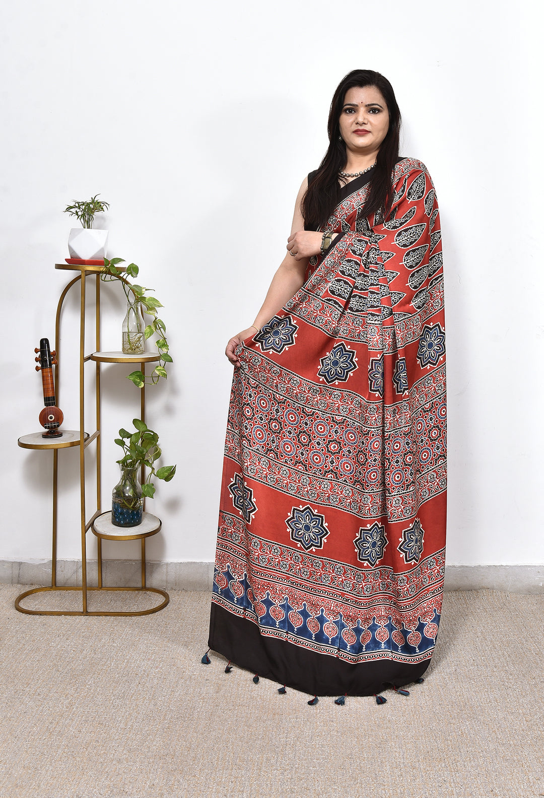 GOLMA : AJRAKH HANDBLOCK MODAL SILK SAREE