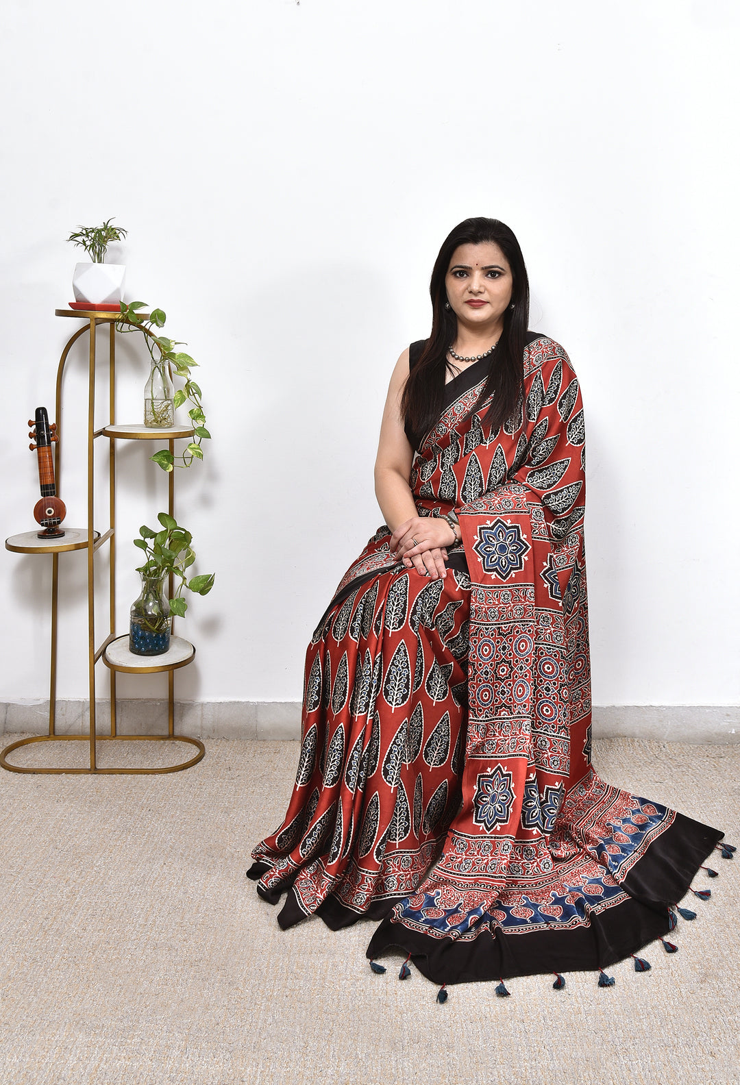 GOLMA : AJRAKH HANDBLOCK MODAL SILK SAREE