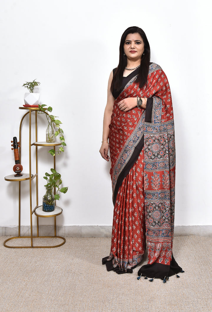 SONIYA : AJRAKH HANDBLOCK MODAL SILK SAREE