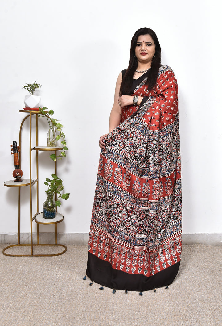 SONIYA : AJRAKH HANDBLOCK MODAL SILK SAREE