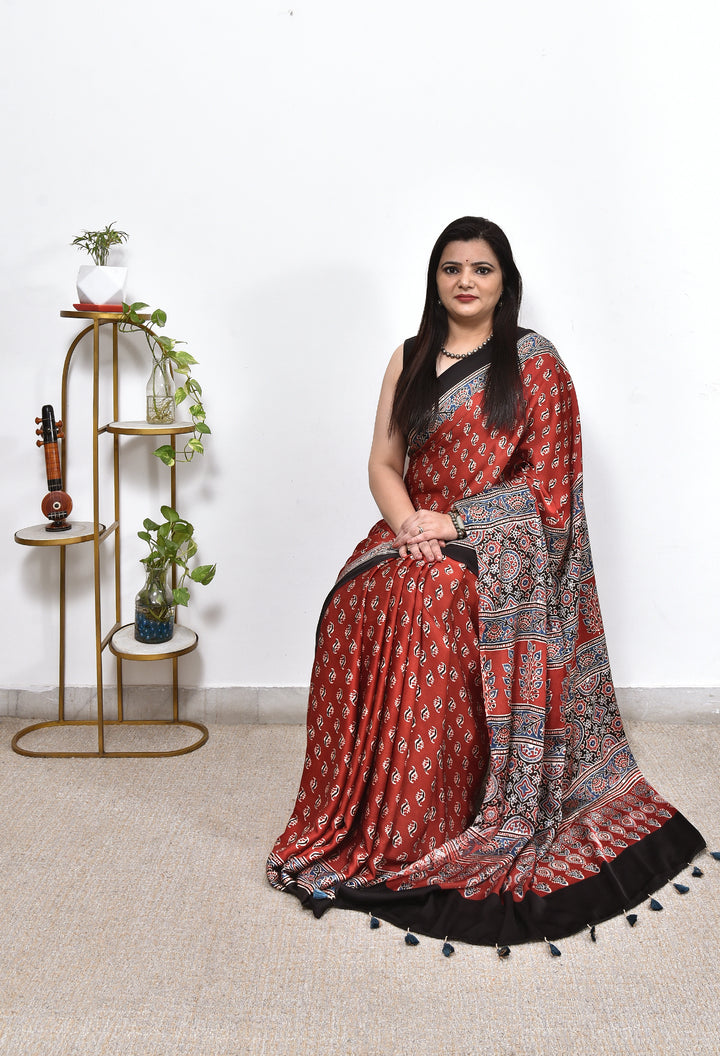SONIYA : AJRAKH HANDBLOCK MODAL SILK SAREE