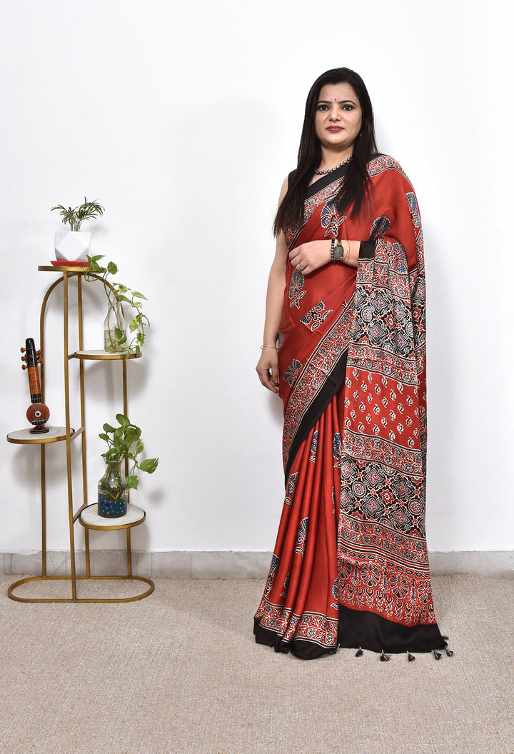 SUSHMITA : AJRAKH HANDBLOCK MODAL SILK SAREE
