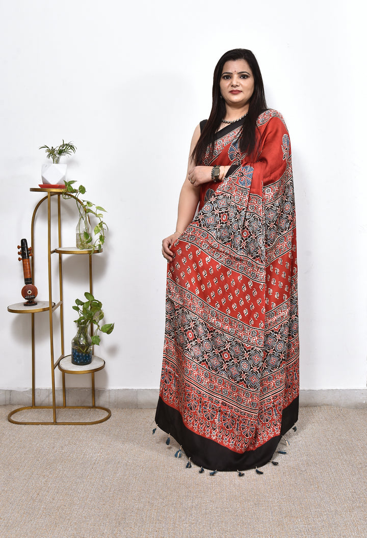 SUSHMITA : AJRAKH HANDBLOCK MODAL SILK SAREE