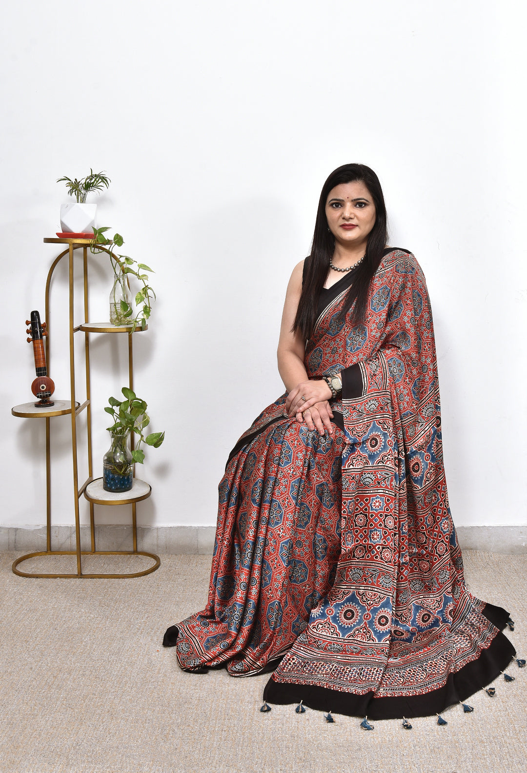 PIYUSHA : AJRAKH HANDBLOCK MODAL SILK SAREE