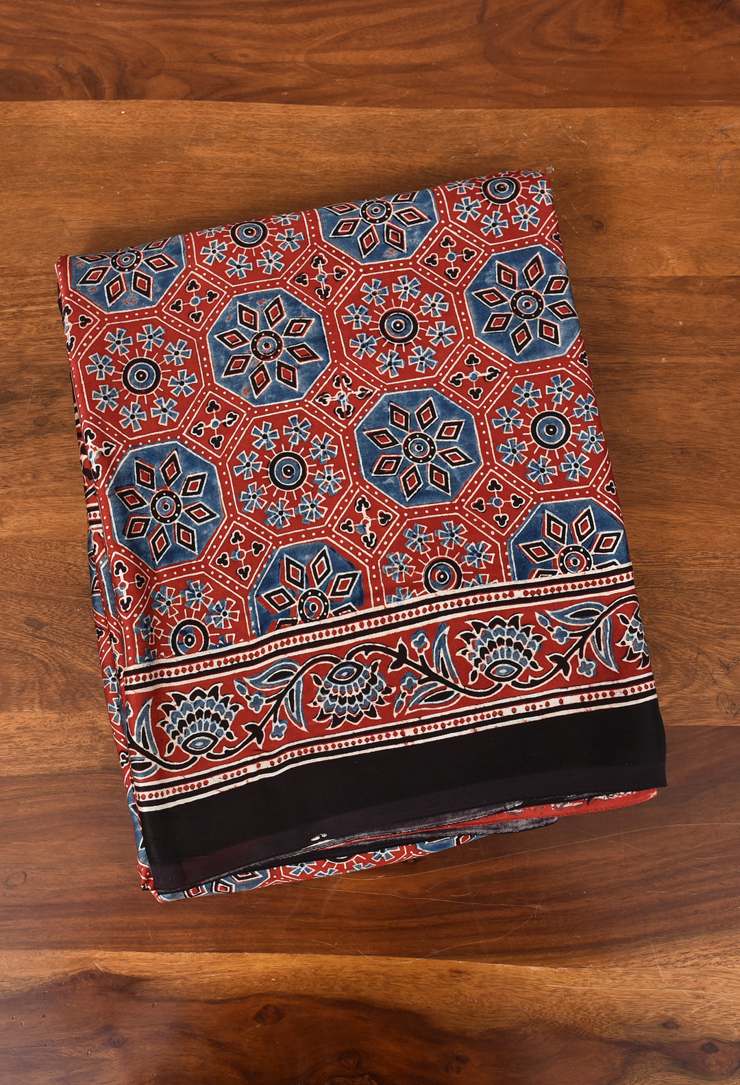 PIYUSHA : AJRAKH HANDBLOCK MODAL SILK SAREE