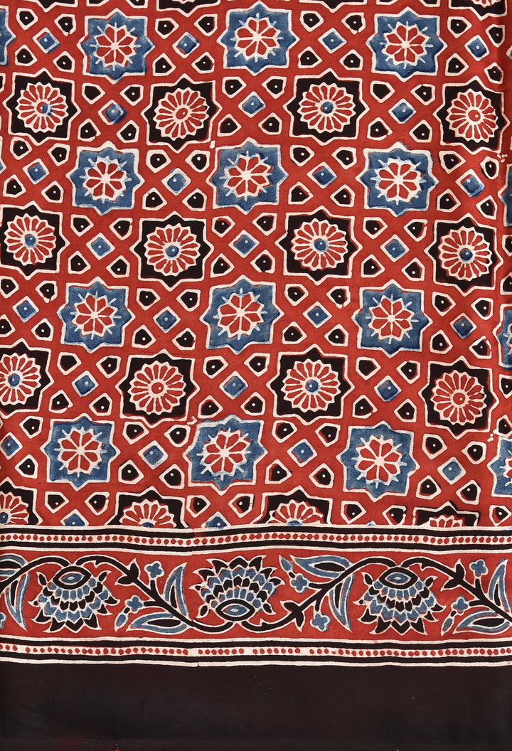 PIYUSHA : AJRAKH HANDBLOCK MODAL SILK SAREE