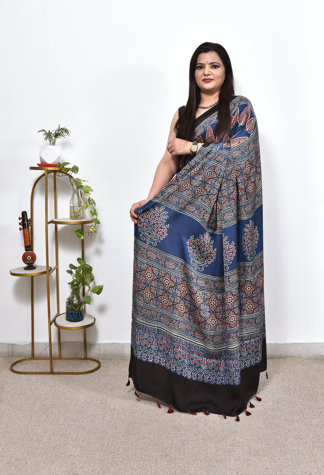 LOBHA : AJRAKH HANDBLOCK MODAL SILK SAREE