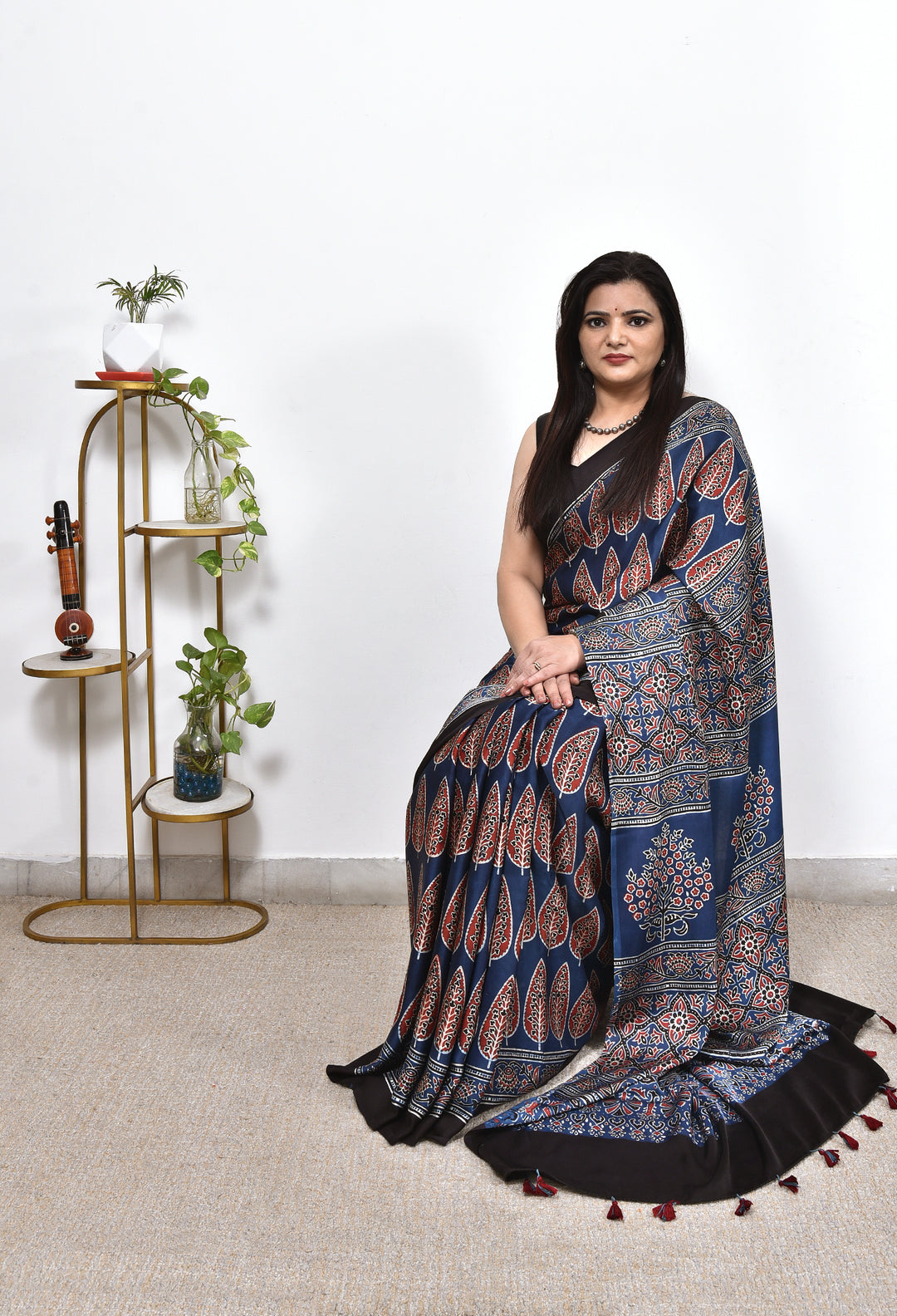 LOBHA : AJRAKH HANDBLOCK MODAL SILK SAREE