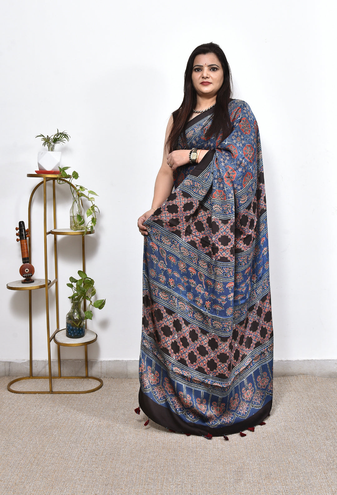 KEVA : AJRAKH HANDBLOCK MODAL SILK SAREE