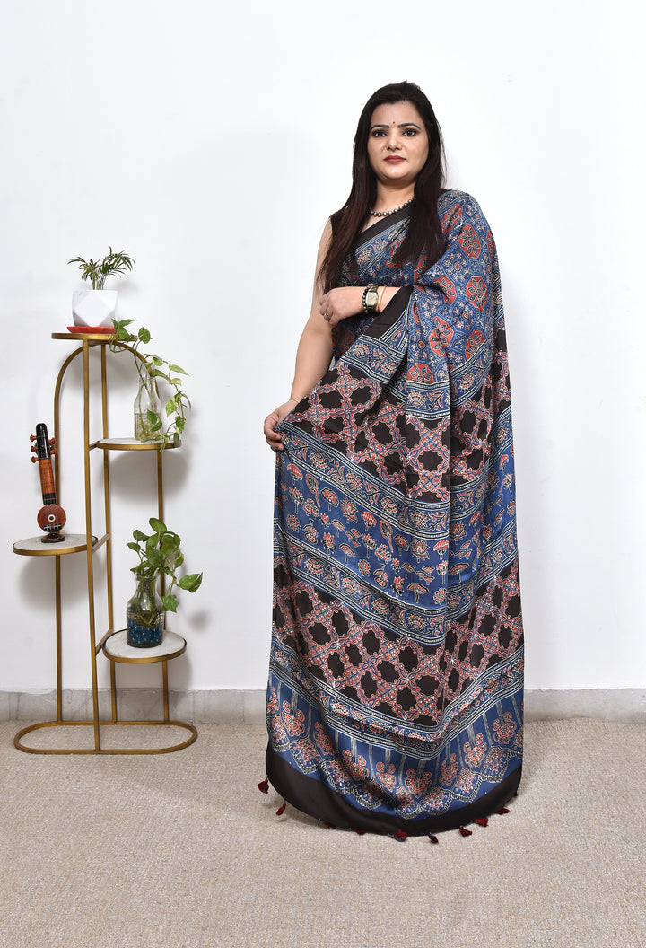 KEVA : AJRAKH HANDBLOCK MODAL SILK SAREE