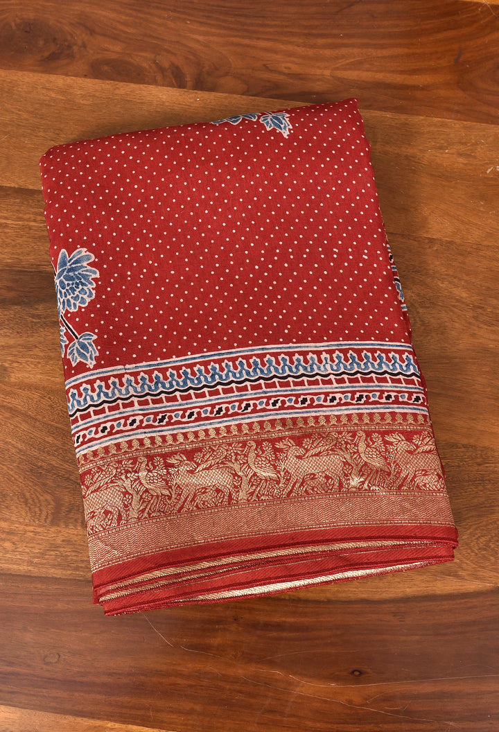 NUMALI : AJRAKH DOLA SILK SAREE WITH NAKSHI ZARI PALLU