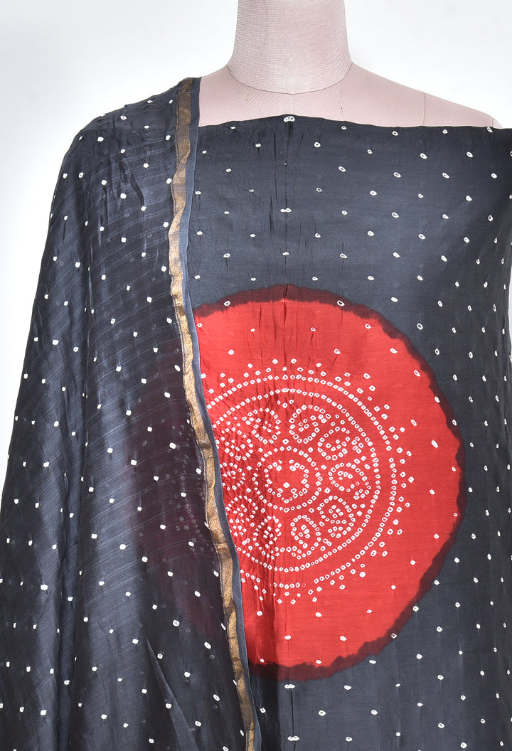 BLOSSOM  : HANDMADE BANDHANI CHANDERI SILK -COTTON 3 PIECE SUIT SET