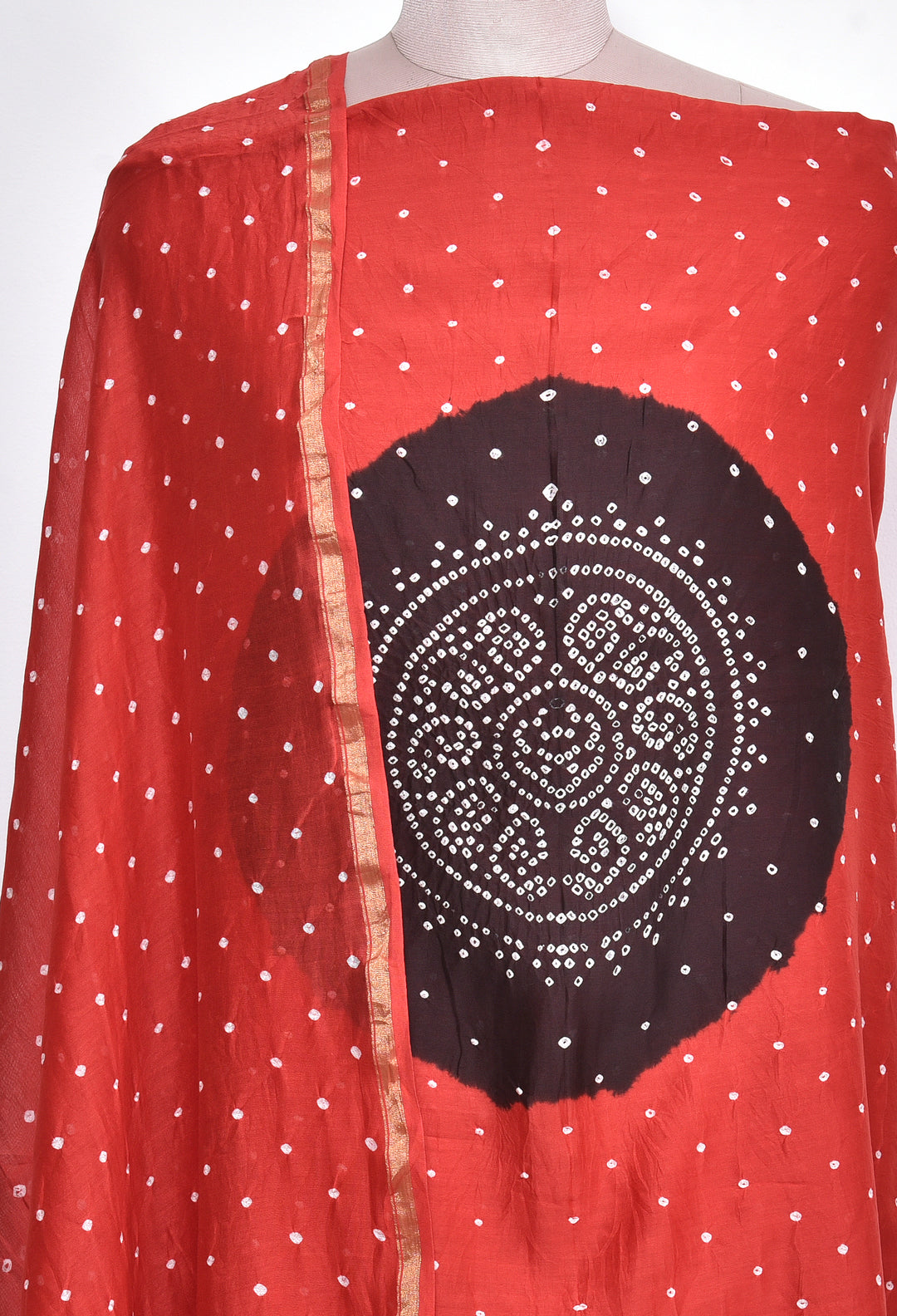 PARISHA : HANDMADE BANDHANI CHANDERI SILK -COTTON 3 PIECE SUIT SET