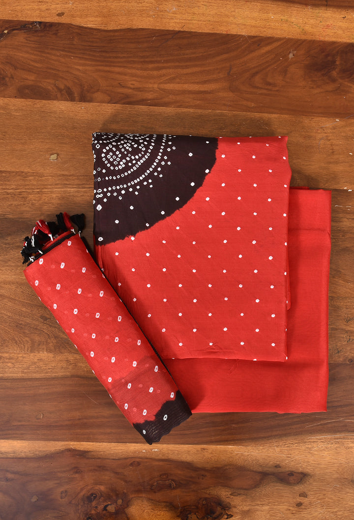 PARISHA : HANDMADE BANDHANI CHANDERI SILK -COTTON 3 PIECE SUIT SET