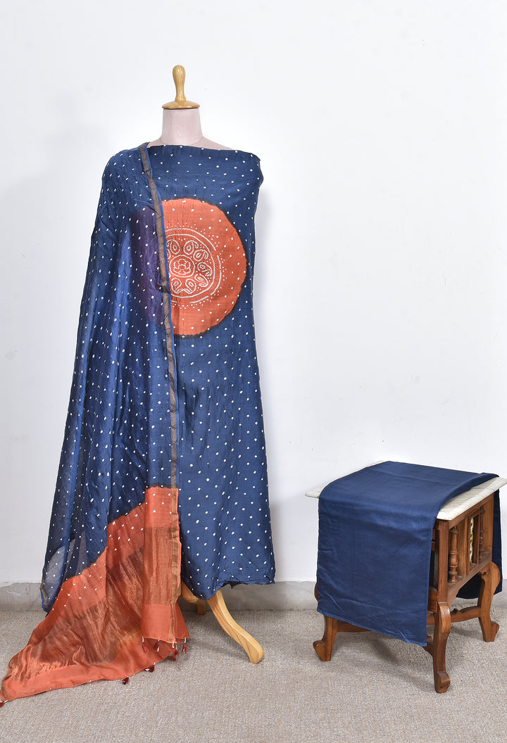 SHRIJA : HANDMADE BANDHANI CHANDERI SILK -COTTON 3 PIECE SUIT SET