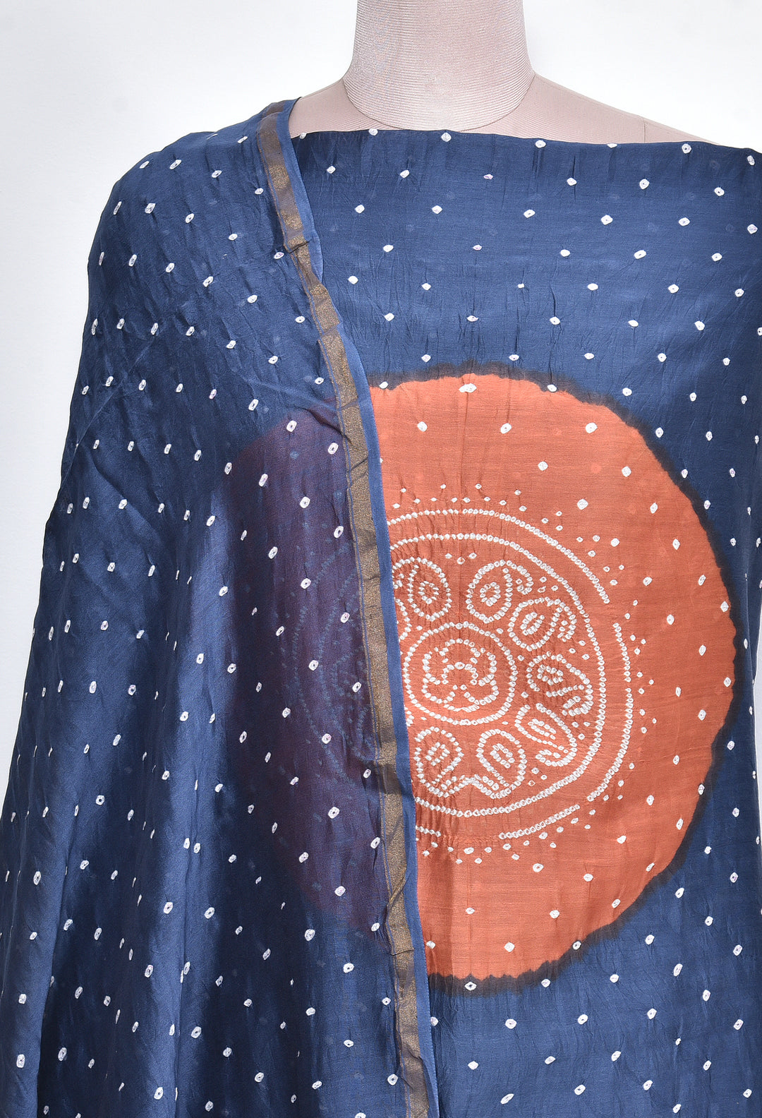 SHRIJA : HANDMADE BANDHANI CHANDERI SILK -COTTON 3 PIECE SUIT SET