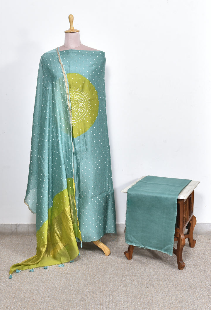 ROMILA : HANDMADE BANDHANI CHANDERI SILK -COTTON 3 PIECE SUIT SET