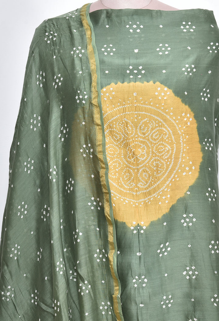 ANSII : HANDMADE BANDHANI CHANDERI SILK -COTTON 3 PIECE SUIT SET