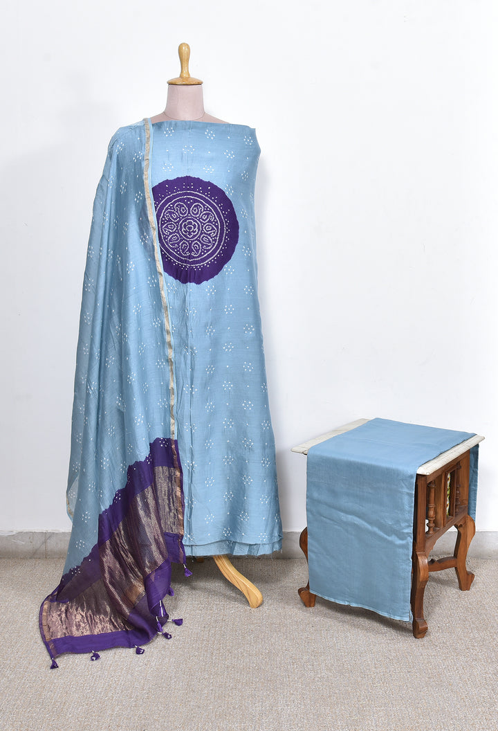 VANYA : HANDMADE BANDHANI CHANDERI SILK -COTTON 3 PIECE SUIT SET