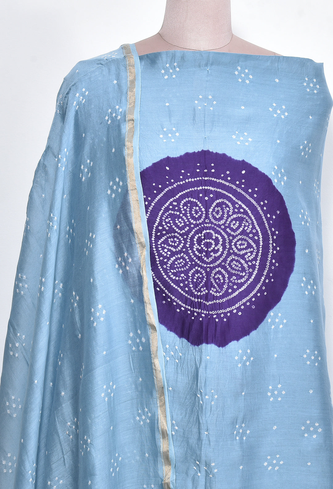 VANYA : HANDMADE BANDHANI CHANDERI SILK -COTTON 3 PIECE SUIT SET