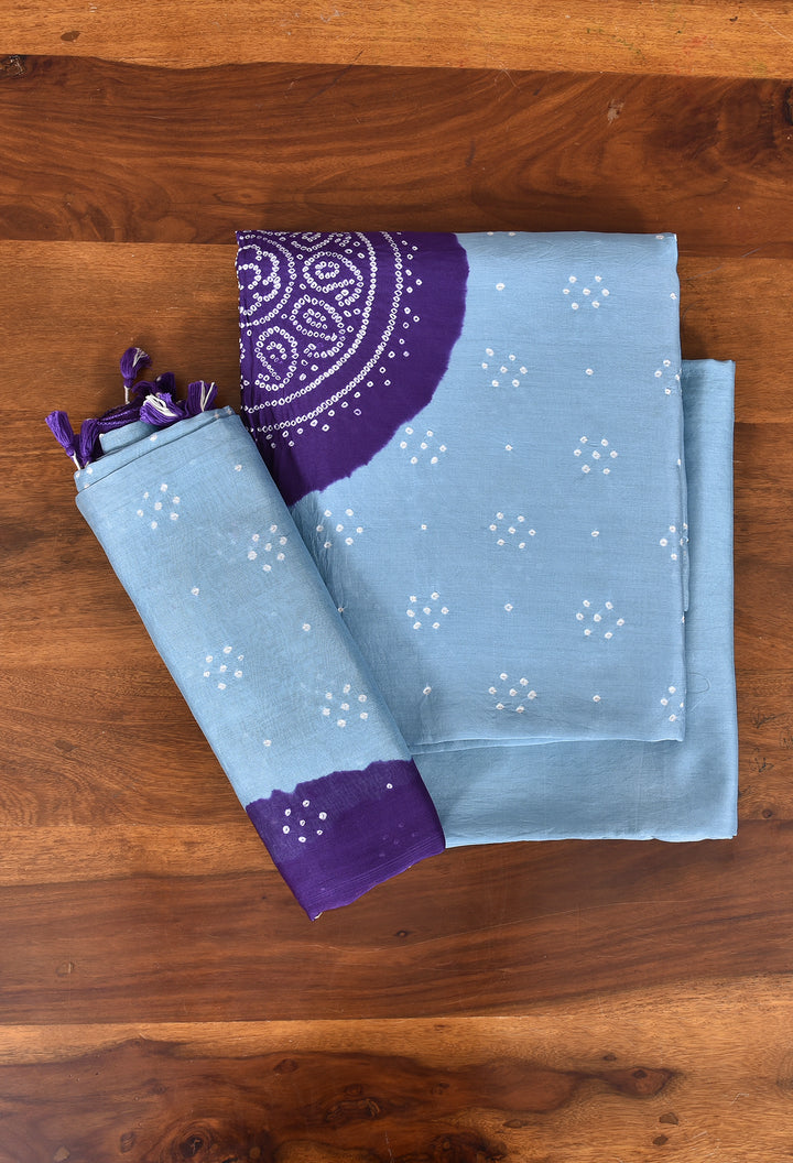 VANYA : HANDMADE BANDHANI CHANDERI SILK -COTTON 3 PIECE SUIT SET