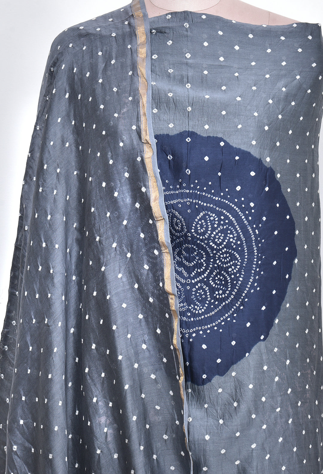 MAULI : HANDMADE BANDHANI CHANDERI SILK -COTTON 3 PIECE SUIT SET