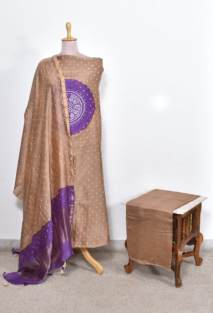 NAYANIKA : HANDMADE BANDHANI CHANDERI SILK -COTTON 3 PIECE SUIT SET