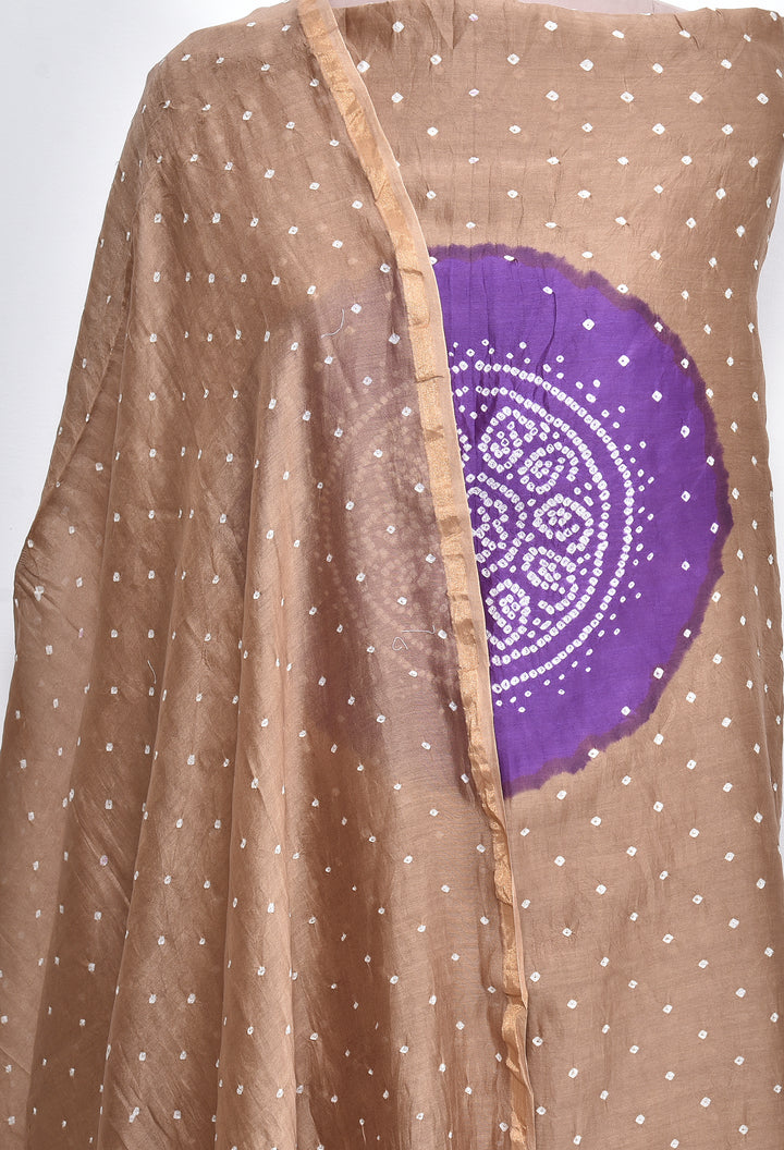 NAYANIKA : HANDMADE BANDHANI CHANDERI SILK -COTTON 3 PIECE SUIT SET