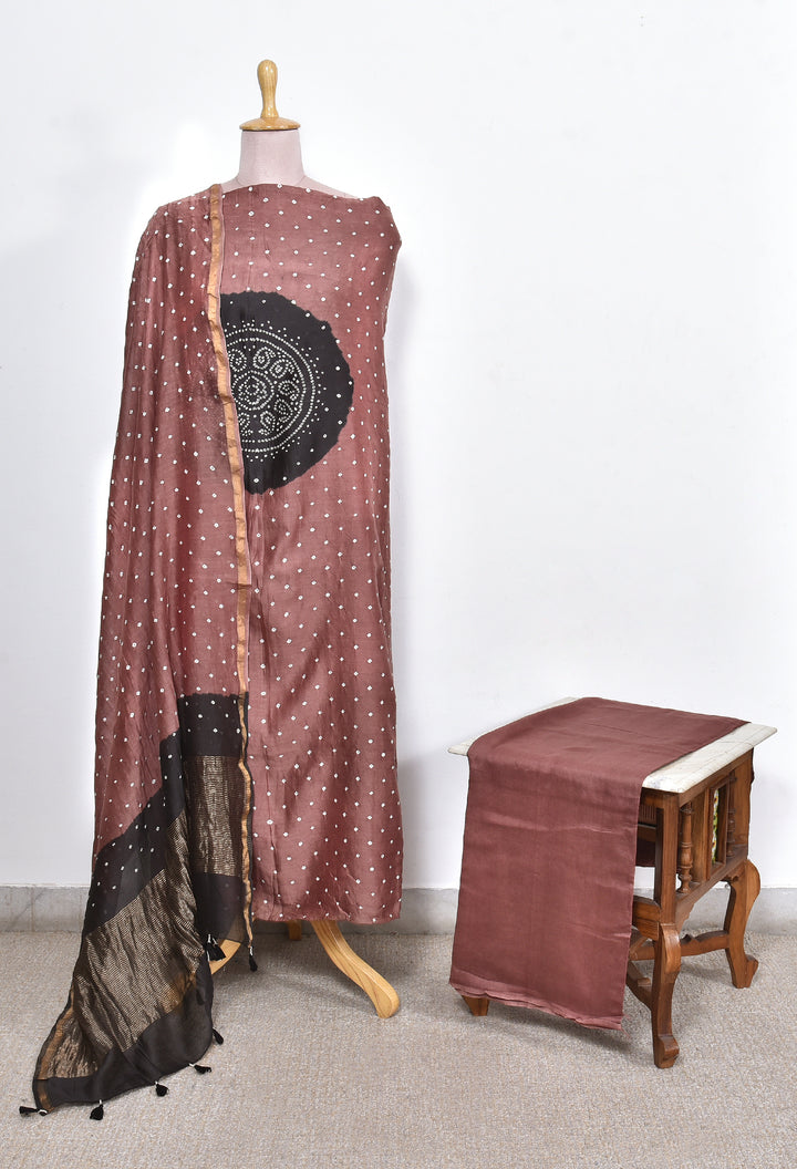SHARAD : HANDMADE BANDHANI CHANDERI SILK -COTTON 3 PIECE SUIT SET