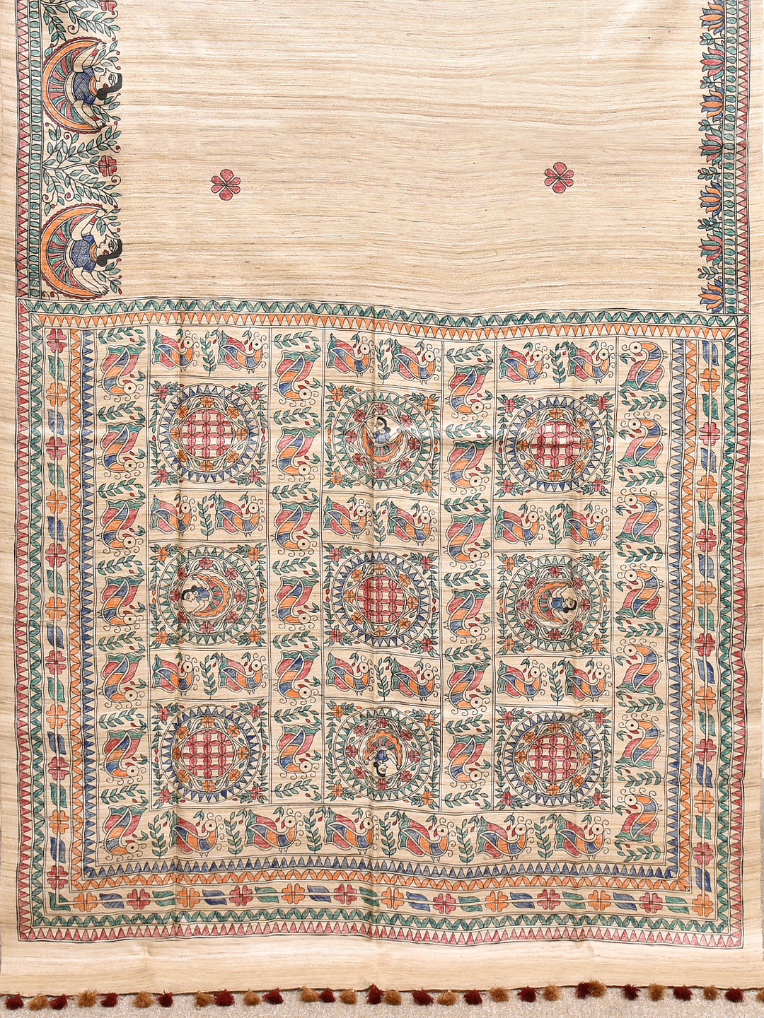 PAUSHALI : MADHUBANI HAND PAINTED PURE GHICHA TUSSAR SILK SAREE