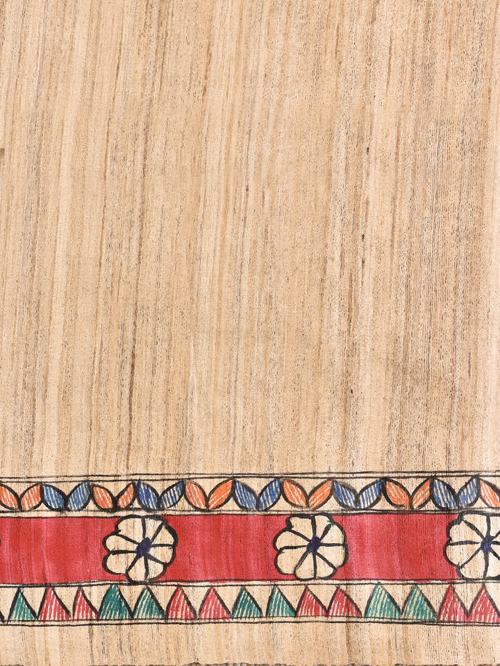 DUSHALA : MADHUBANI HAND PAINTED PURE GHICHA TUSSAR SILK SAREE