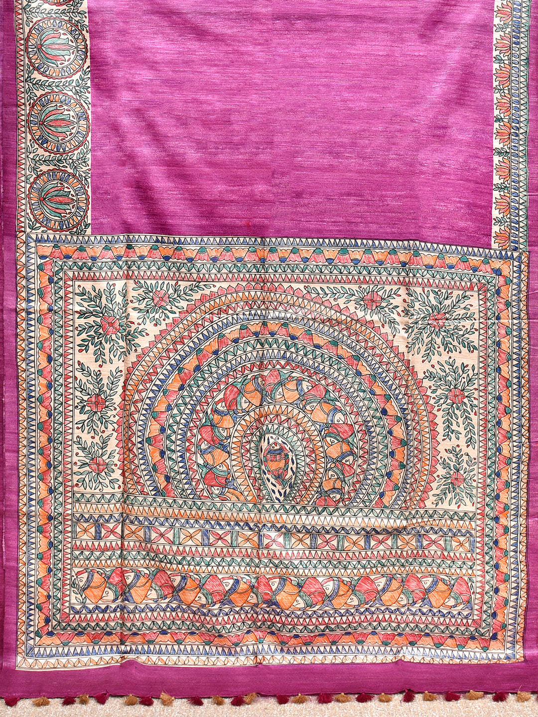 KIMANI : MADHUBANI HAND PAINTED PURE GHICHA TUSSAR SILK SAREE